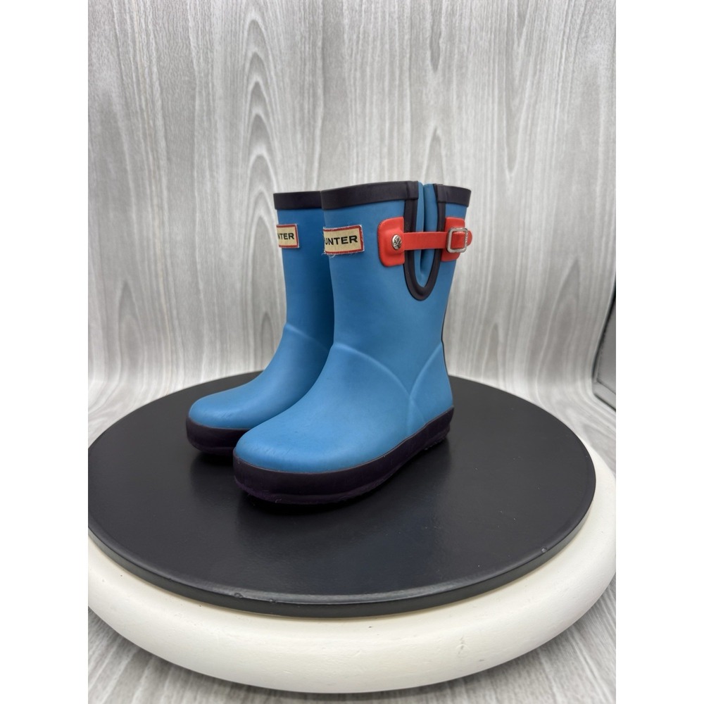 Hunter Kids Buckle Strap Cargill Size 7 Blue Red Waterproof Rain Boots